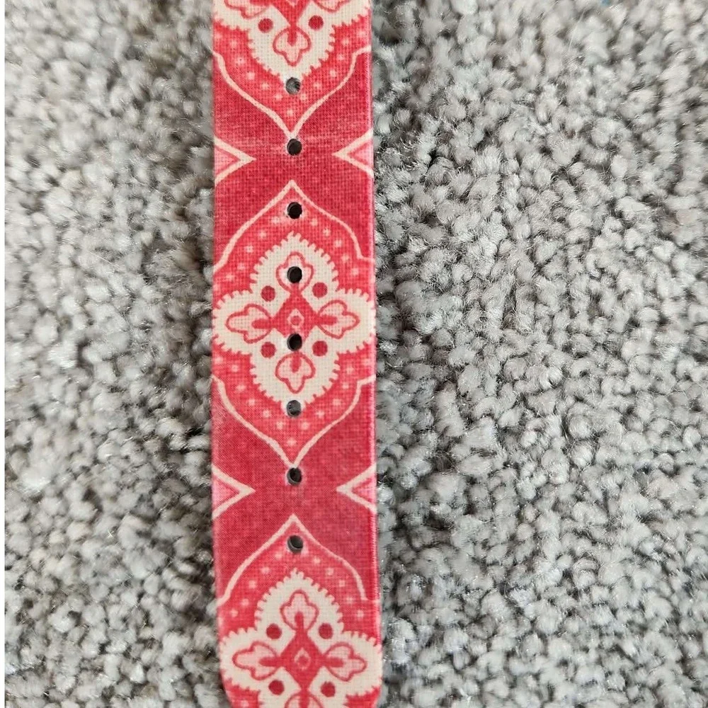 Vera Bradley Watch Red White Patterned Strap Silver Tone Bezel Womens